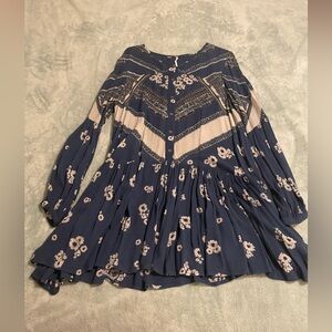 Free People Navy Floral Button-Up Tunic Blouse Dress